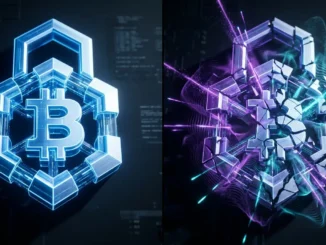 Digital security lock fracturing under quantum computing pressure, representing Bitcoin cryptography vulnerability.