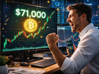 A trader celebrating a bullish Bitcoin chart