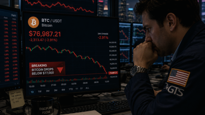Bitcoin drops below $77k